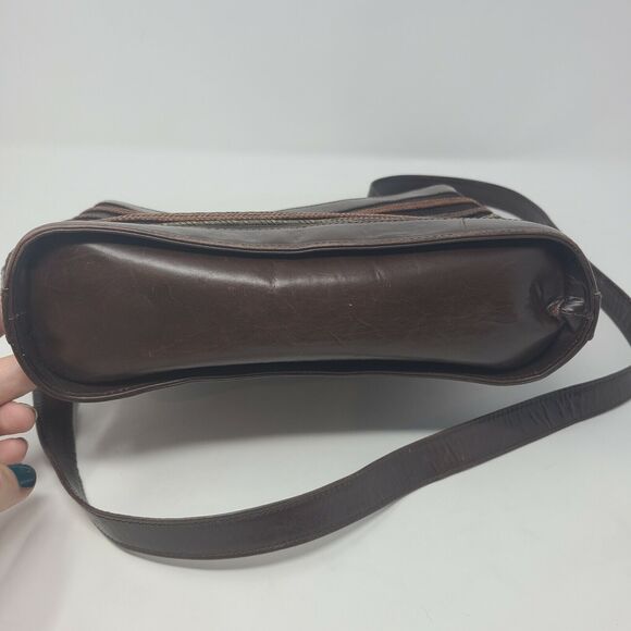 Vintage Stuart Weitzman Brown Tan Classy Designer Leather Purse 21" Drop Strap - Picture 6 of 12
